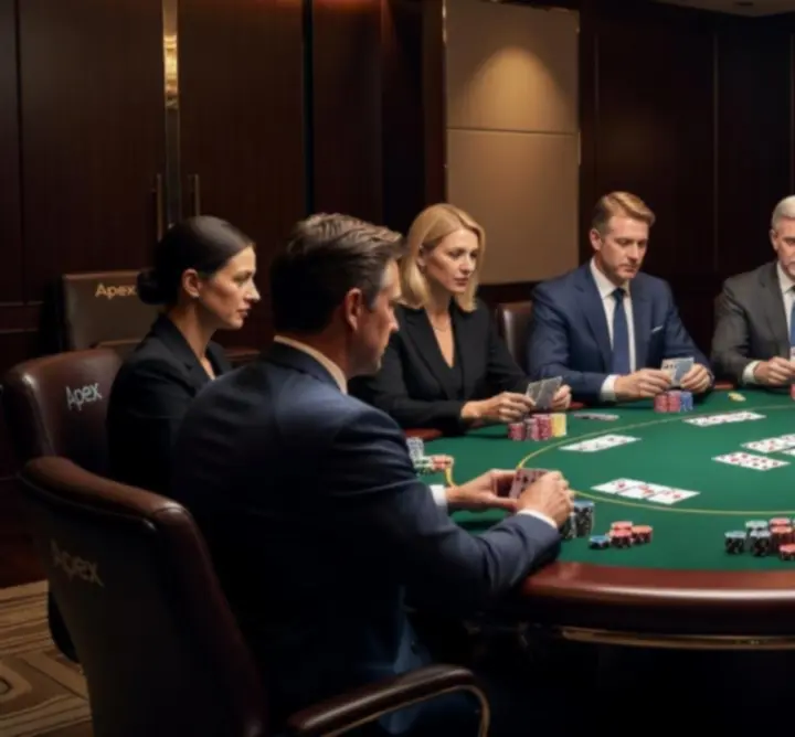 Groep collega's neemt deel aan een offline pokerworkshop tijdens een zakelijk event in Polen.