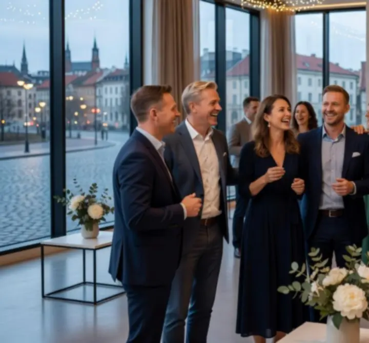 Feestelijke groep mensen die samen een besloten viering in Polen beleeft