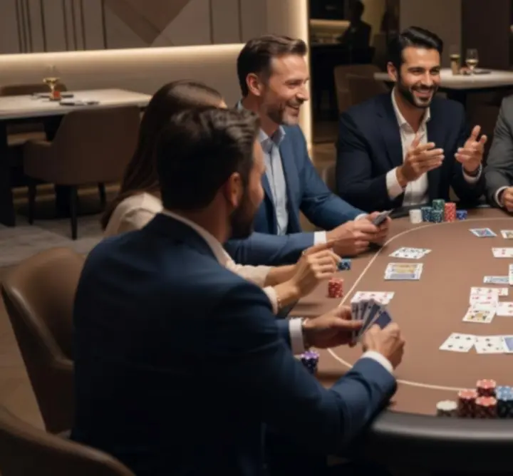 Offline pokeravond met spelers rond een tafel in Polen