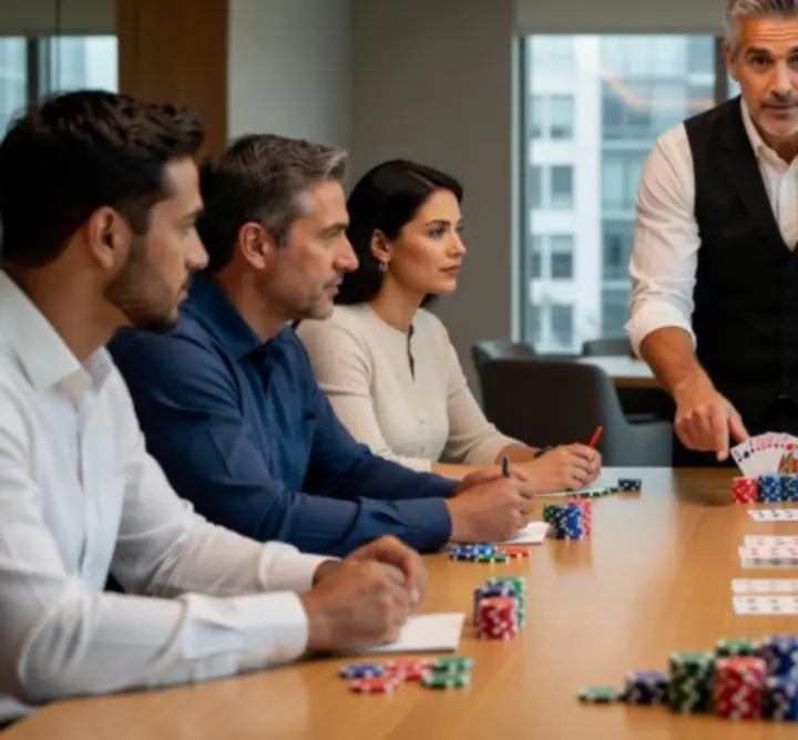 Uitlegmoment aan de pokertafel voor nieuwe spelers